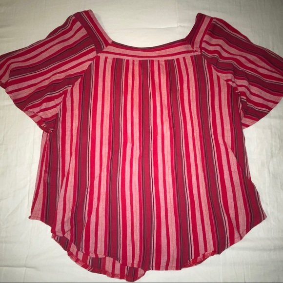 Universal Thread Red Striped Shirt Square Neck - Picture 3 of 4